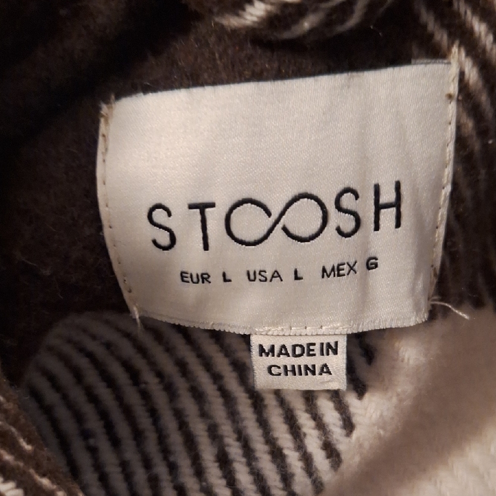 STOOSH Brown and White Plaid Fringe Barn Jacket - Picture 9 of 10